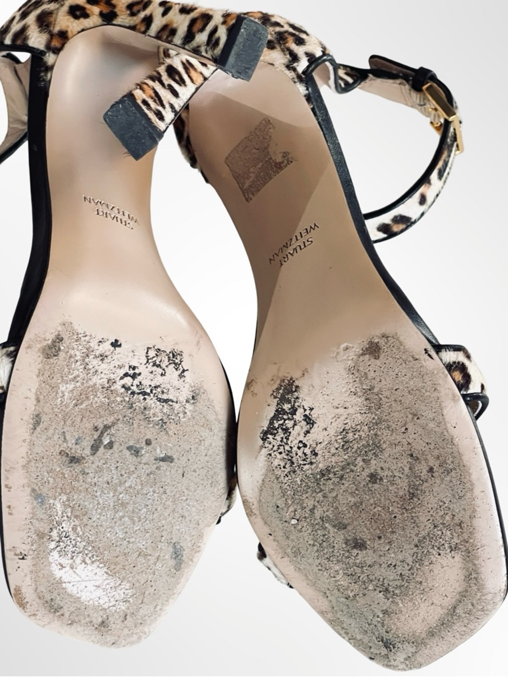 Stuart Weitzman Black Sandals with Leopard Print Trim in 37 - Picture 6 of 8
